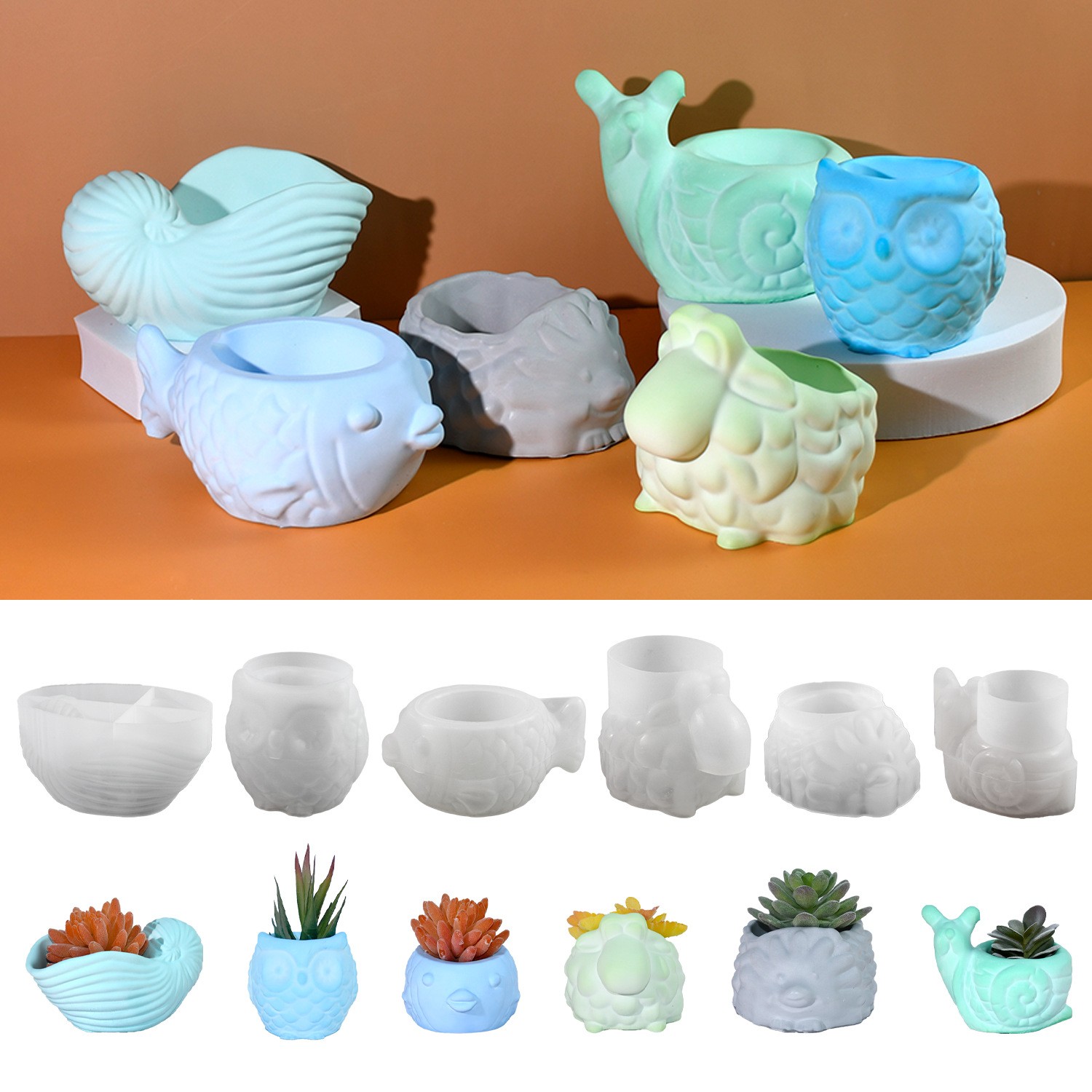 Succulent Set - Forma Silikonowa 3D Doniczka Zwierzęca Kwiatowa