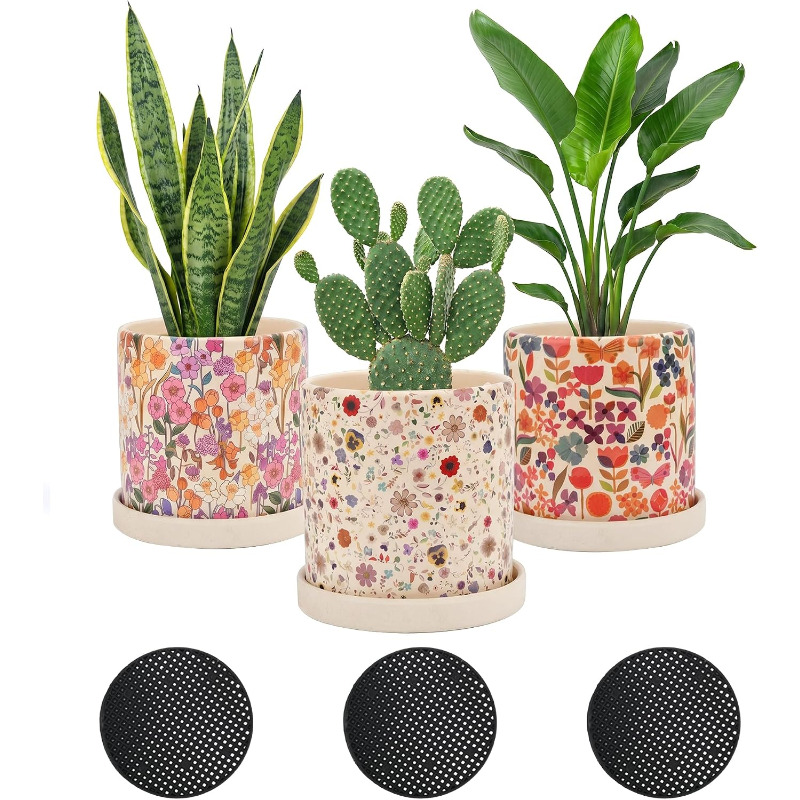 Snake Plant Ceramic - 3 sztuki ceramicznych doniczek w kwiatowy
